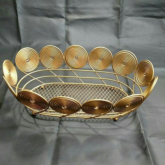Vtg Gold Tone Coil Wire Display Basket Rectanglar